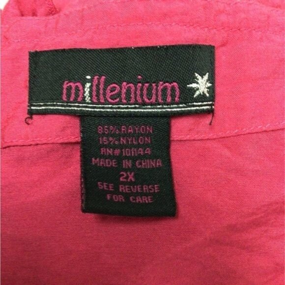 Millenium Women’s Cap Sleeve Button Down Ruffle Neck Shirt, Pink, size 2X - Picture 5 of 6